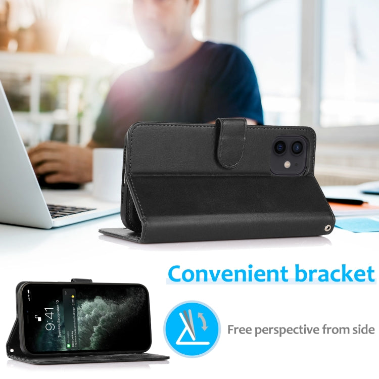 For iPhone 12 mini Calf Texture 2 in 1 Detachable Magnetic Back Cover Horizontal Flip Leather Case with Holder & Card Slots & Wallet & Photo Frame (Black) by buy2fix