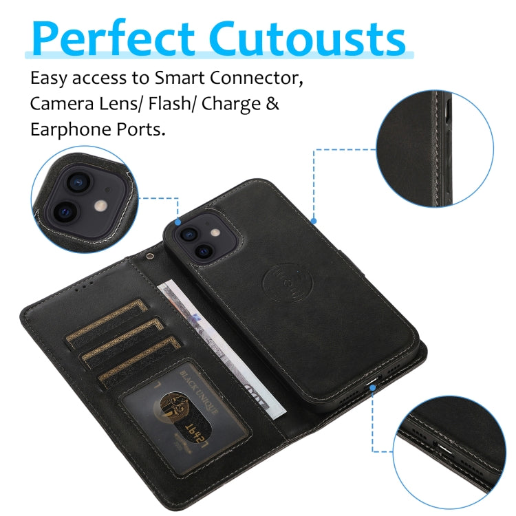 For iPhone 12 mini Calf Texture 2 in 1 Detachable Magnetic Back Cover Horizontal Flip Leather Case with Holder & Card Slots & Wallet & Photo Frame (Black) by buy2fix