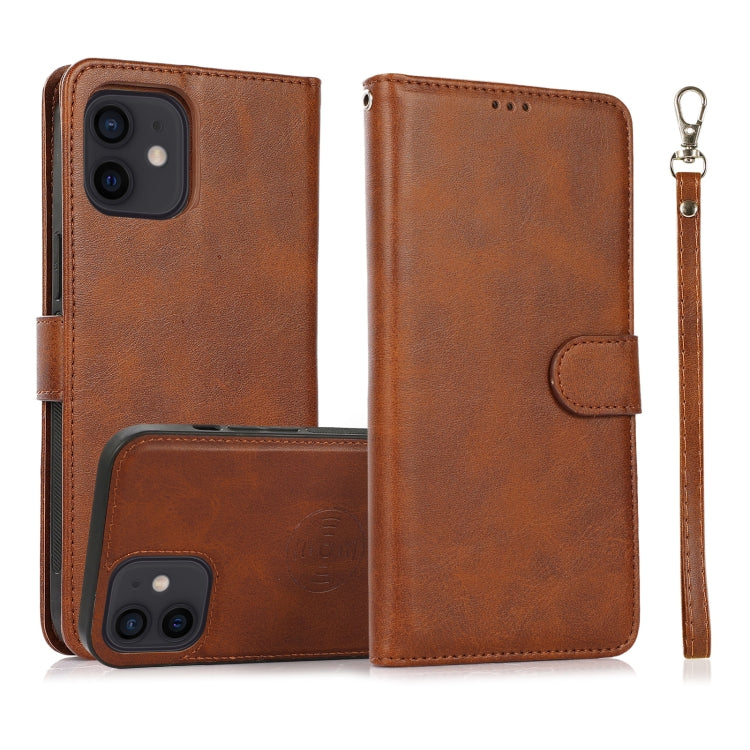 For iPhone 12 mini Calf Texture 2 in 1 Detachable Magnetic Back Cover Horizontal Flip Leather Case with Holder & Card Slots & Wallet & Photo Frame (Brown) by buy2fix