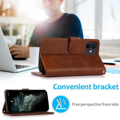 For iPhone 12 mini Calf Texture 2 in 1 Detachable Magnetic Back Cover Horizontal Flip Leather Case with Holder & Card Slots & Wallet & Photo Frame (Brown) by buy2fix