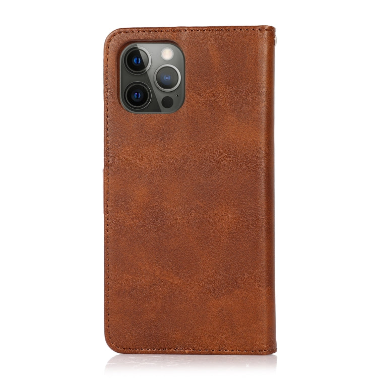 For iPhone 12 / 12 Pro Calf Texture 2 in 1 Detachable Magnetic Back Cover Horizontal Flip Leather Case with Holder & Card Slots & Wallet & Photo Frame(Brown) by buy2fix