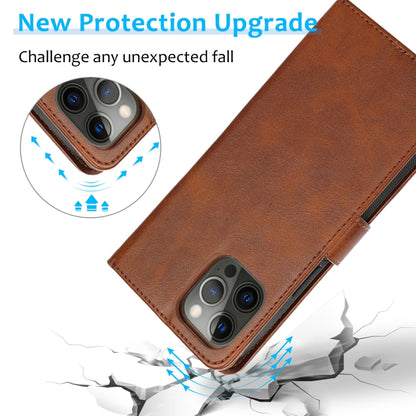 For iPhone 12 / 12 Pro Calf Texture 2 in 1 Detachable Magnetic Back Cover Horizontal Flip Leather Case with Holder & Card Slots & Wallet & Photo Frame(Brown) by buy2fix