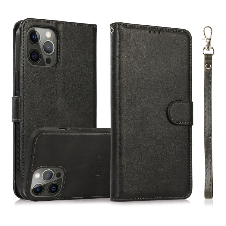For iPhone 12 Pro Max Calf Texture 2 in 1 Detachable Magnetic Back Cover Horizontal Flip Leather Case with Holder & Card Slots & Wallet & Photo Frame(Black) by buy2fix