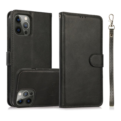 For iPhone 12 Pro Max Calf Texture 2 in 1 Detachable Magnetic Back Cover Horizontal Flip Leather Case with Holder & Card Slots & Wallet & Photo Frame(Black) by buy2fix