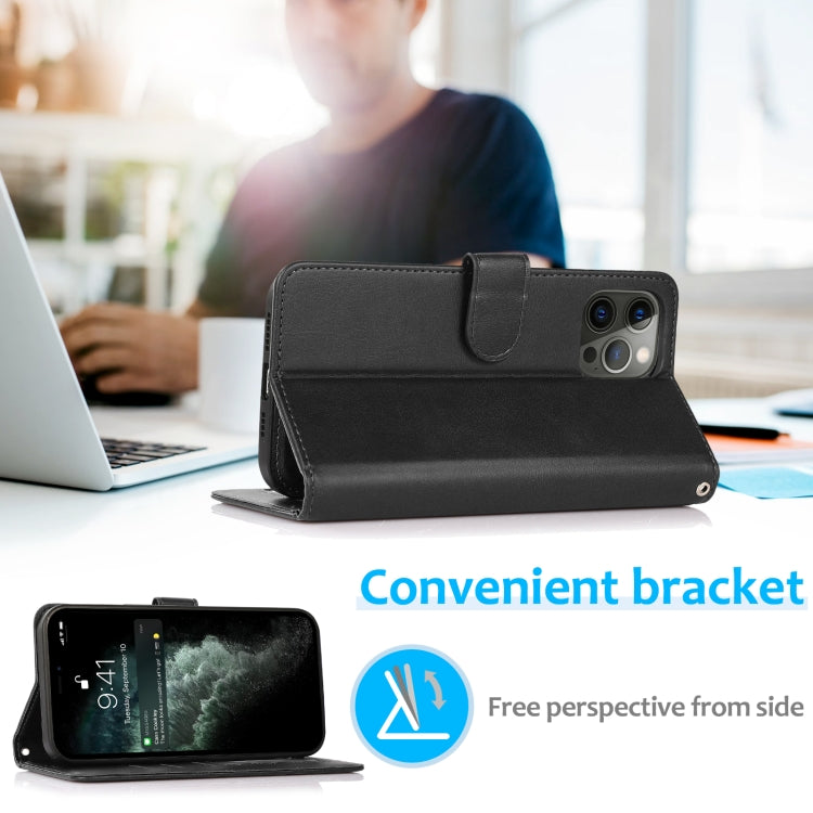 For iPhone 12 Pro Max Calf Texture 2 in 1 Detachable Magnetic Back Cover Horizontal Flip Leather Case with Holder & Card Slots & Wallet & Photo Frame(Black) by buy2fix