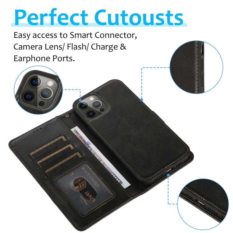 For iPhone 12 Pro Max Calf Texture 2 in 1 Detachable Magnetic Back Cover Horizontal Flip Leather Case with Holder & Card Slots & Wallet & Photo Frame(Black) by buy2fix