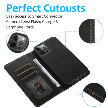 For iPhone 12 Pro Max Calf Texture 2 in 1 Detachable Magnetic Back Cover Horizontal Flip Leather Case with Holder & Card Slots & Wallet & Photo Frame(Black) by buy2fix