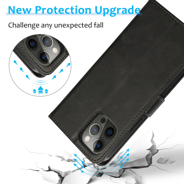 For iPhone 12 Pro Max Calf Texture 2 in 1 Detachable Magnetic Back Cover Horizontal Flip Leather Case with Holder & Card Slots & Wallet & Photo Frame(Black) by buy2fix