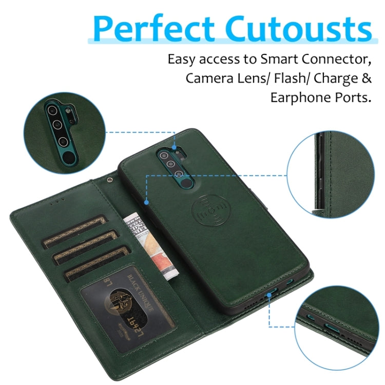 For Xiaomi Redmi Note 8 Pro Calf Texture 2 in 1 Detachable Magnetic Back Cover Horizontal Flip Leather Case with Holder & Card Slots & Wallet & Photo Frame (Green) by buy2fix