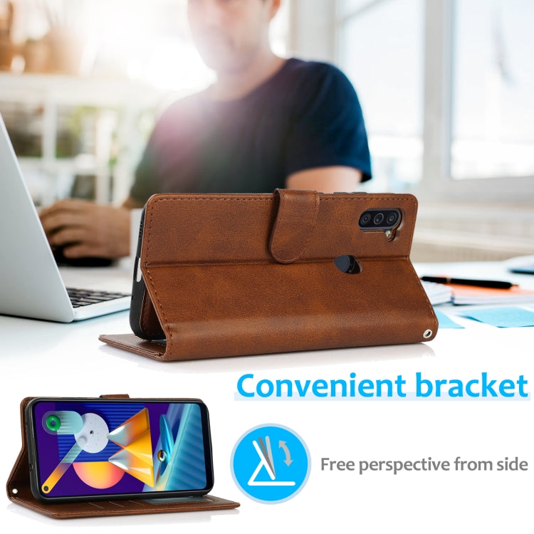 For Samsung Galaxy A11 / M11 Calf Texture 2 in 1 Detachable Magnetic Back Cover Horizontal Flip Leather Case with Holder & Card Slots & Wallet & Photo Frame(Brown) by buy2fix