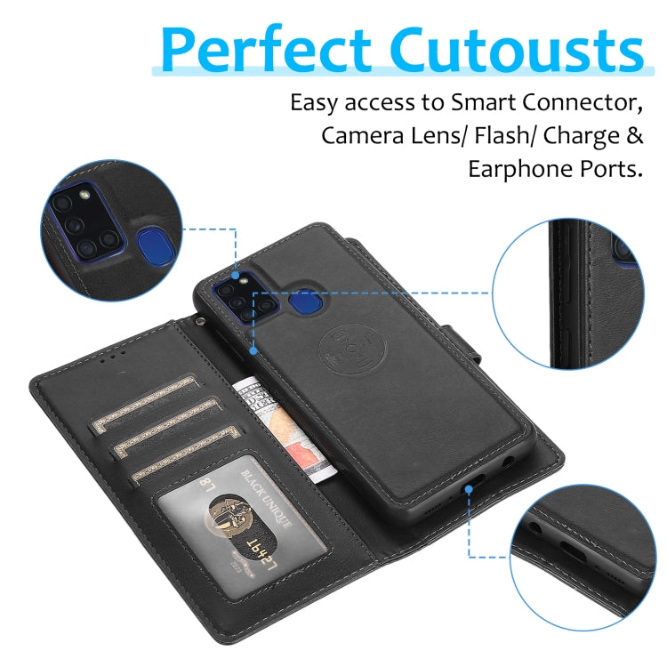 For Samsung Galaxy A21s Calf Texture 2 in 1 Detachable Magnetic Back Cover Horizontal Flip Leather Case with Holder & Card Slots & Wallet & Photo Frame(Black) by buy2fix