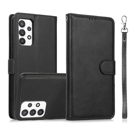For Samsung Galaxy A32 Calf Texture 2 in 1 Detachable Magnetic Back Cover Horizontal Flip Leather Case with Holder & Card Slots & Wallet & Photo Frame(Black) by buy2fix