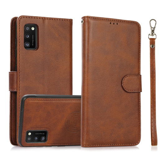 For Samsung Galaxy A41 Calf Texture 2 in 1 Detachable Magnetic Back Cover Horizontal Flip Leather Case with Holder & Card Slots & Wallet & Photo Frame(Brown) by buy2fix