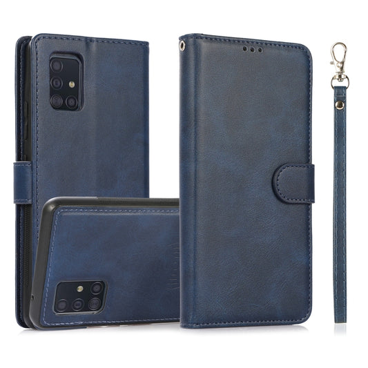 For Samsung Galaxy A51 5G Calf Texture 2 in 1 Detachable Magnetic Back Cover Horizontal Flip Leather Case with Holder & Card Slots & Wallet & Photo Frame(Blue) by buy2fix