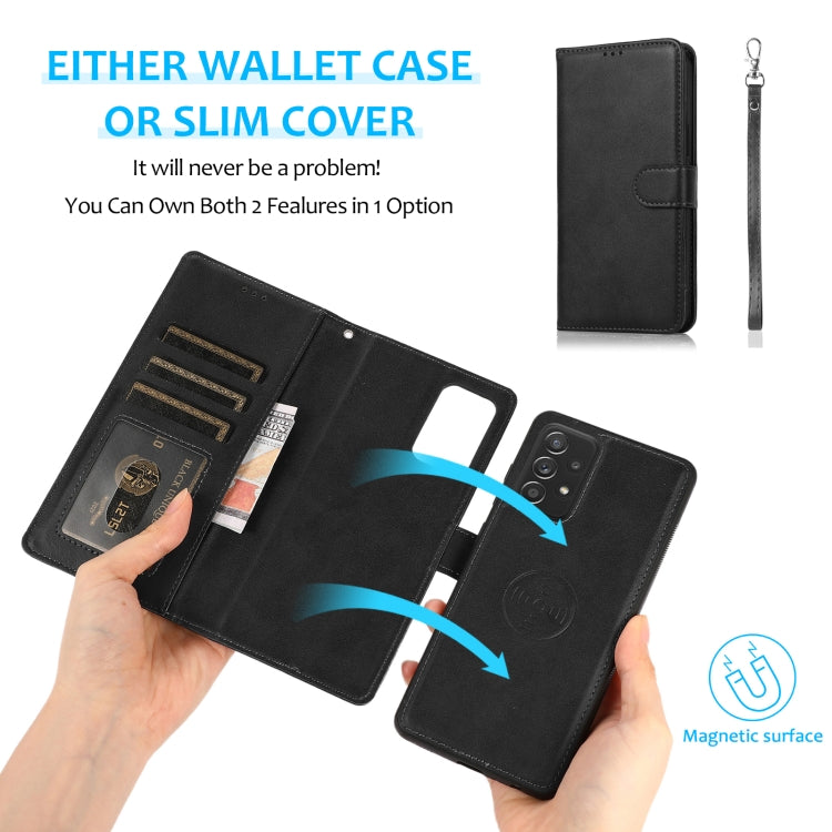 For Samsung Galaxy A52 5G / 4G Calf Texture 2 in 1 Detachable Magnetic Back Cover Horizontal Flip Leather Case with Holder & Card Slots & Wallet & Photo Frame(Black) by buy2fix