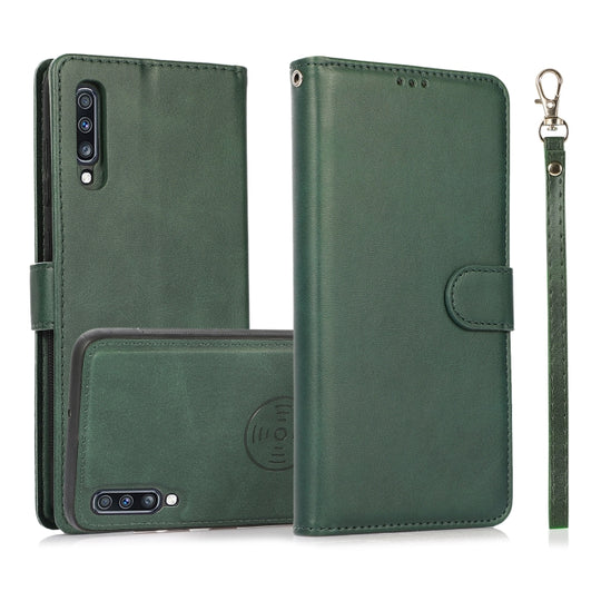 For Samsung Galaxy A70 Calf Texture 2 in 1 Detachable Magnetic Back Cover Horizontal Flip Leather Case with Holder & Card Slots & Wallet & Photo Frame(Green)