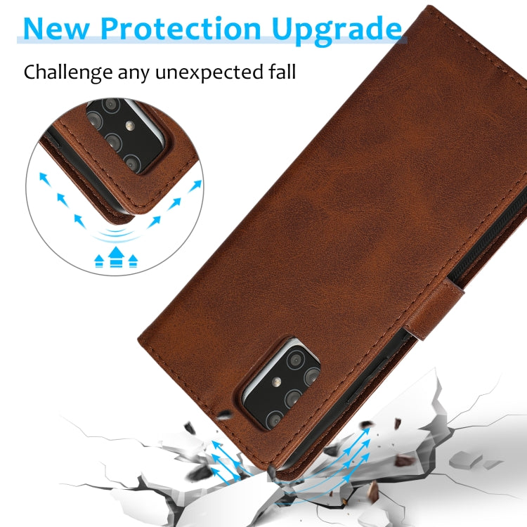 For Samsung Galaxy A71 Calf Texture 2 in 1 Detachable Magnetic Back Cover Horizontal Flip Leather Case with Holder & Card Slots & Wallet & Photo Frame(Brown) by buy2fix