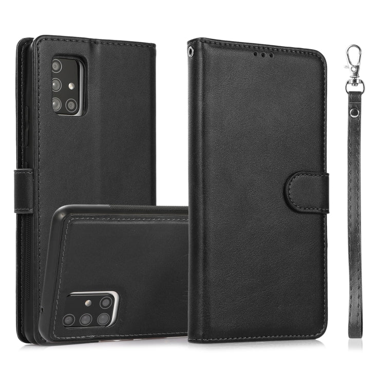 For Samsung Galaxy A71 Calf Texture 2 in 1 Detachable Magnetic Back Cover Horizontal Flip Leather Case with Holder & Card Slots & Wallet & Photo Frame(Black) by buy2fix