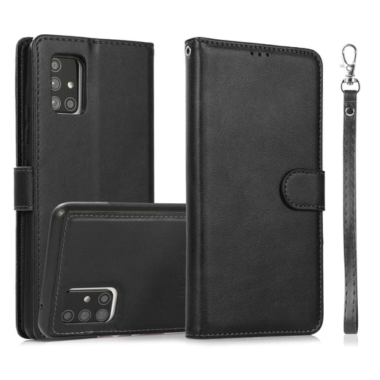 For Samsung Galaxy A71 Calf Texture 2 in 1 Detachable Magnetic Back Cover Horizontal Flip Leather Case with Holder & Card Slots & Wallet & Photo Frame(Black) by buy2fix