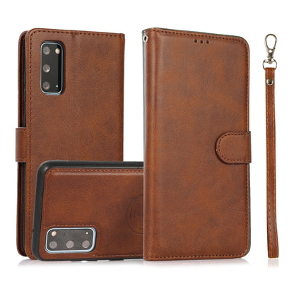 For Samsung Galaxy S20+ Calf Texture 2 in 1 Detachable Magnetic Back Cover Horizontal Flip Leather Case with Holder & Card Slots & Wallet & Photo Frame(Brown) by buy2fix
