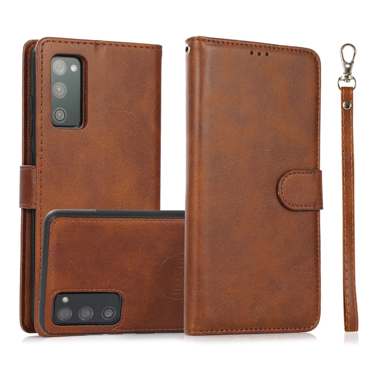 For Samsung Galaxy S20 FE Calf Texture 2 in 1 Detachable Magnetic Back Cover Horizontal Flip Leather Case with Holder & Card Slots & Wallet & Photo Frame(Brown) by buy2fix