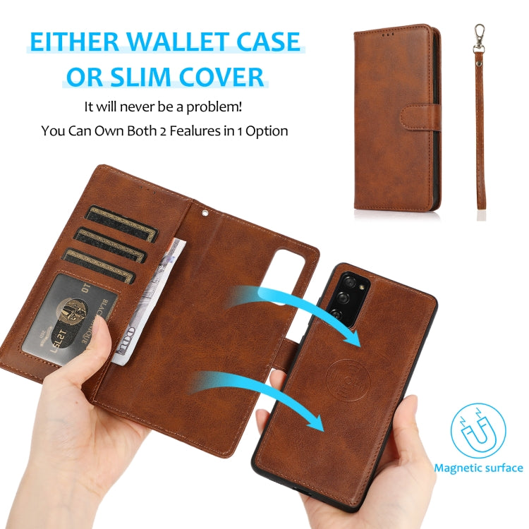 For Samsung Galaxy S20 FE Calf Texture 2 in 1 Detachable Magnetic Back Cover Horizontal Flip Leather Case with Holder & Card Slots & Wallet & Photo Frame(Brown) by buy2fix