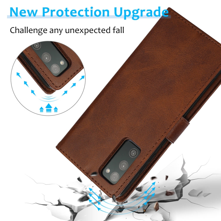 For Samsung Galaxy S20 FE Calf Texture 2 in 1 Detachable Magnetic Back Cover Horizontal Flip Leather Case with Holder & Card Slots & Wallet & Photo Frame(Brown) by buy2fix