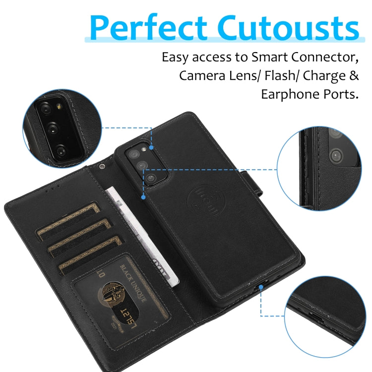 For Samsung Galaxy S20 FE Calf Texture 2 in 1 Detachable Magnetic Back Cover Horizontal Flip Leather Case with Holder & Card Slots & Wallet & Photo Frame(Black) by buy2fix