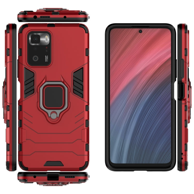 For Xiaomi Redmi Note 10 Pro 5G Shockproof PC + TPU Protective Case with Magnetic Ring Holder(Red) by buy2fix