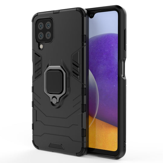 For Samsung Galaxy A22 4G Shockproof PC + TPU Protective Case with Magnetic Ring Holder(Black)