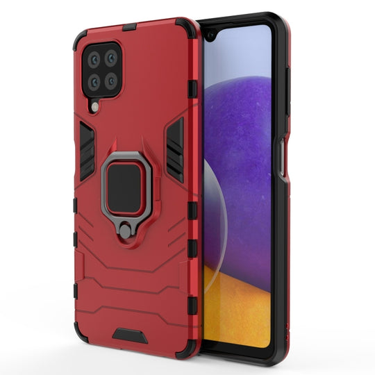 For Samsung Galaxy A22 4G Shockproof PC + TPU Protective Case with Magnetic Ring Holder(Red)