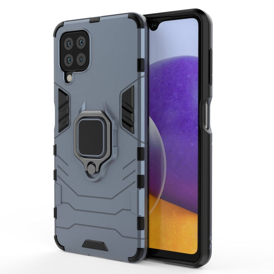 For Samsung Galaxy A22 4G Shockproof PC + TPU Protective Case with Magnetic Ring Holder(Navy Blue)