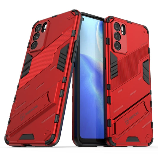 For OPPO Reno6 5G Punk Armor 2 in 1 PC + TPU Shockproof Case with Invisible Holder(Red) by buy2fix