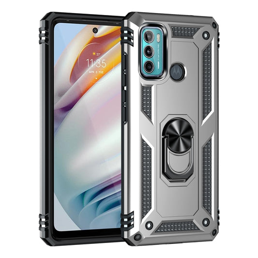 For Motorola Moto G60 / G40 Fusion Shockproof TPU + PC Protective Case with 360 Degree Rotating Holder(Silver) by buy2fix