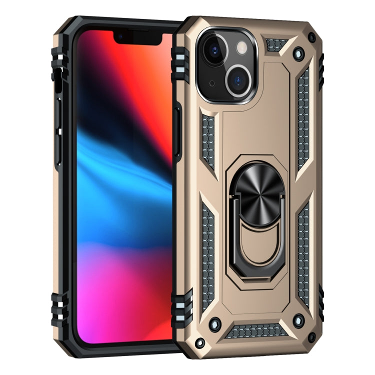 For iPhone 13 mini Shockproof TPU + PC Protective Case with 360 Degree Rotating Holder (Gold) by buy2fix