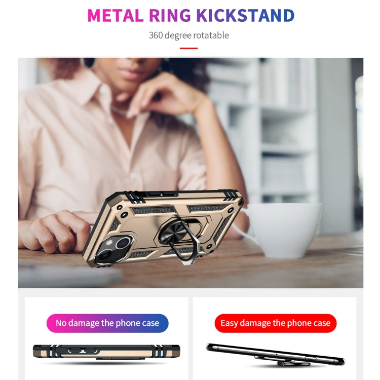 For iPhone 13 mini Shockproof TPU + PC Protective Case with 360 Degree Rotating Holder (Gold) by buy2fix