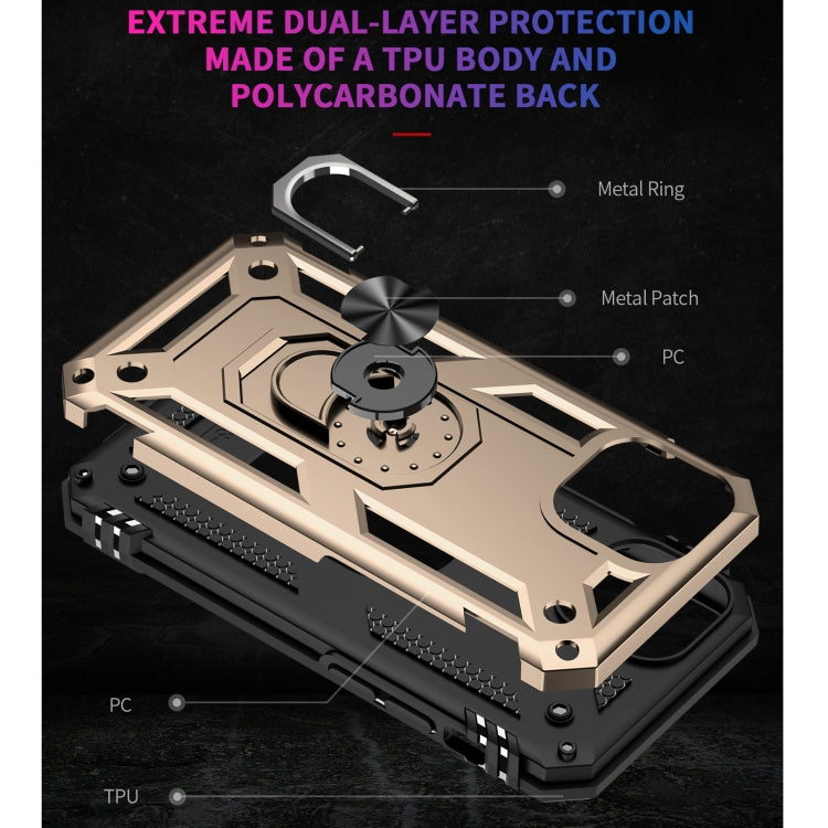 For iPhone 13 mini Shockproof TPU + PC Protective Case with 360 Degree Rotating Holder (Gold) by buy2fix
