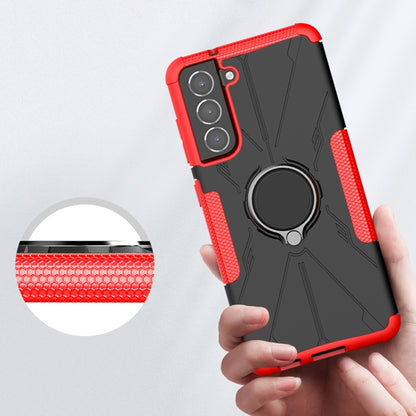 For Samsung Galaxy S21 FE Machine Armor Bear Shockproof PC + TPU Protective Case with Ring Holder(Red) by buy2fix