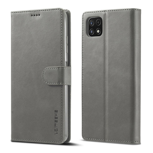 For Samsung Galaxy A22 5G LC.IMEEKE Calf Texture Horizontal Flip Leather Case with Holder & Card Slots & Wallet(Grey)
