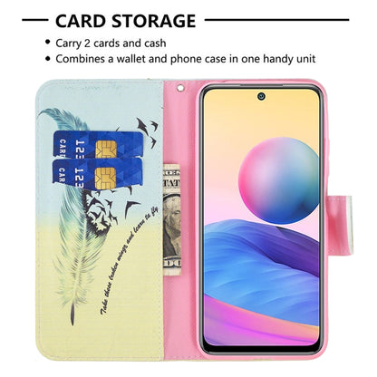 For Xiaomi Poco M3 Pro / Redmi Note 10 5G Colored Drawing Pattern Horizontal Flip Leather Case with Holder & Card Slots & Wallet(Feather) by buy2fix
