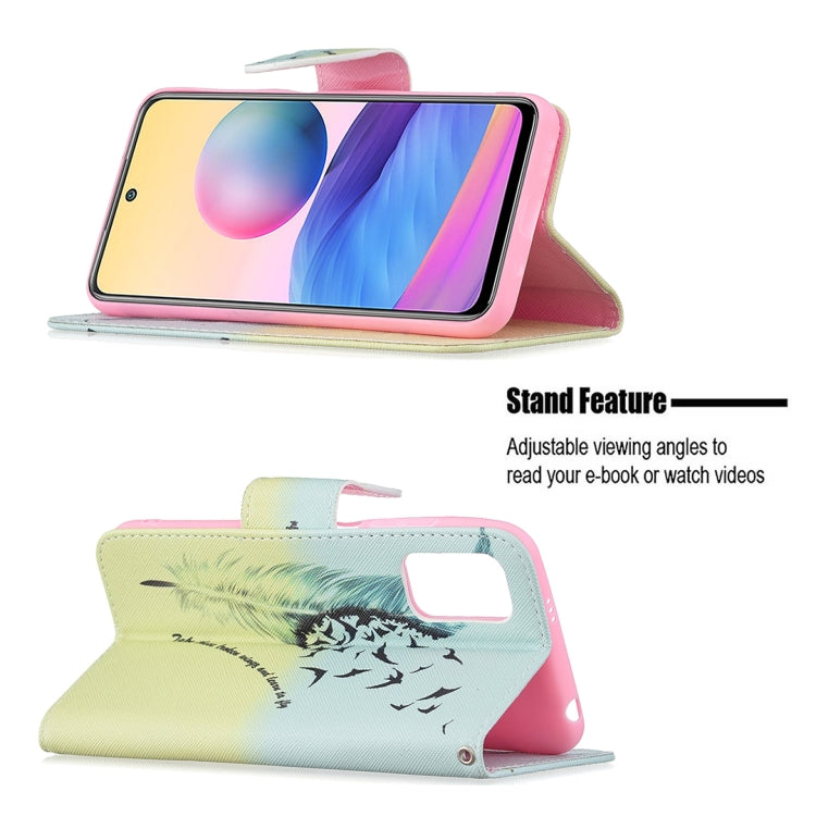 For Xiaomi Poco M3 Pro / Redmi Note 10 5G Colored Drawing Pattern Horizontal Flip Leather Case with Holder & Card Slots & Wallet(Feather) by buy2fix