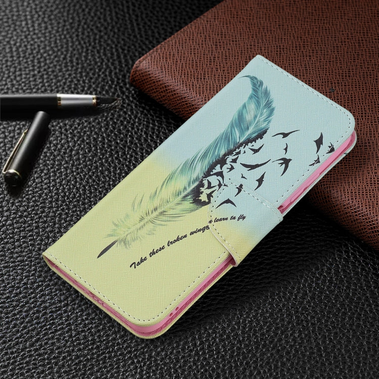For Xiaomi Poco M3 Pro / Redmi Note 10 5G Colored Drawing Pattern Horizontal Flip Leather Case with Holder & Card Slots & Wallet(Feather) by buy2fix