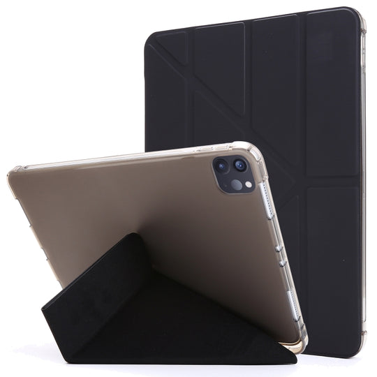 For iPad Air 13 2025 / 2024 / Pro 12.9 2022 / 2021 Multi-folding TPU Leather Tablet Case with Holder & Pen Slot(Black)