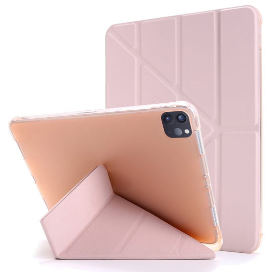 For iPad Air 13 2025 / 2024 / Pro 12.9 2022 / 2021 Multi-folding TPU Leather Tablet Case with Holder & Pen Slot(Gold)