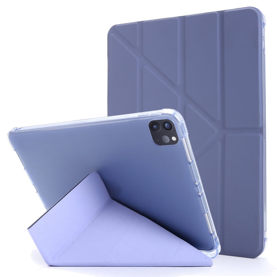 For iPad Air 13 2025 / 2024 / Pro 12.9 2022 / 2021 Multi-folding TPU Leather Tablet Case with Holder & Pen Slot(Purple)