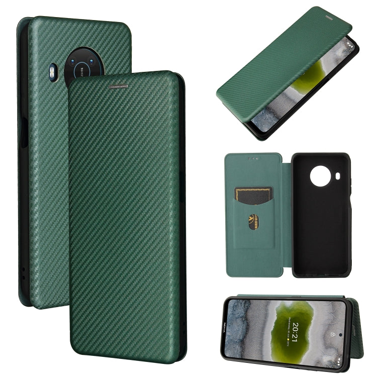 For Nokia X20 Carbon Fiber Texture Horizontal Flip TPU + PC + PU Leather Case with Card Slot(Green) by buy2fix