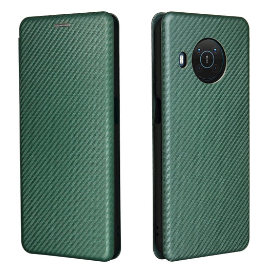 For Nokia X20 Carbon Fiber Texture Horizontal Flip TPU + PC + PU Leather Case with Card Slot(Green) by buy2fix