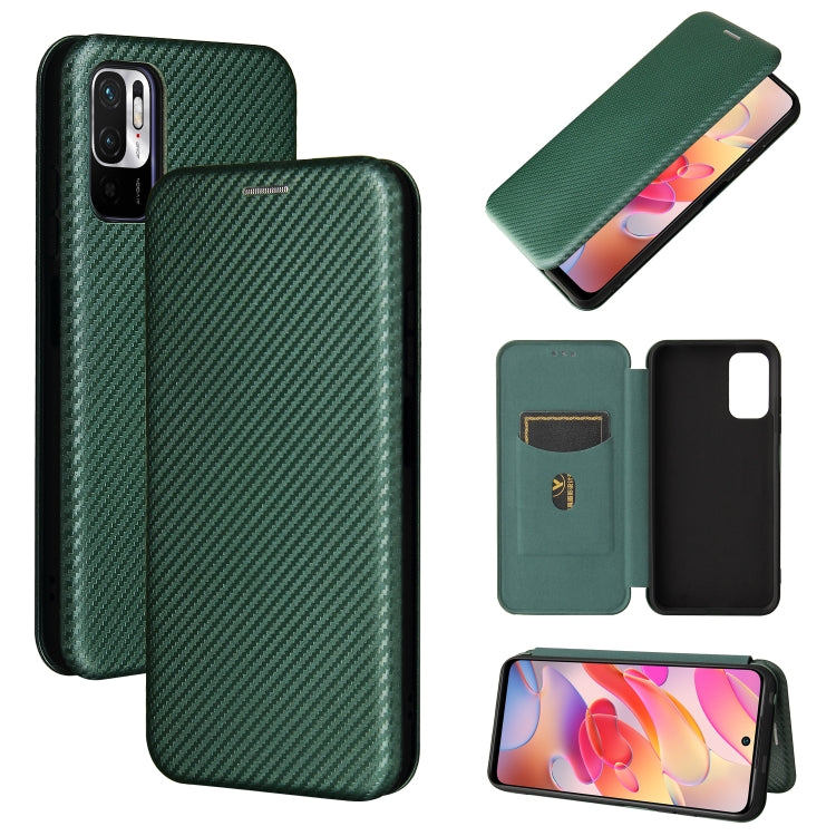 For Xiaomi Poco M3 Pro 5G/4G Carbon Fiber Texture Horizontal Flip TPU + PC + PU Leather Case with Card Slot(Green) by buy2fix