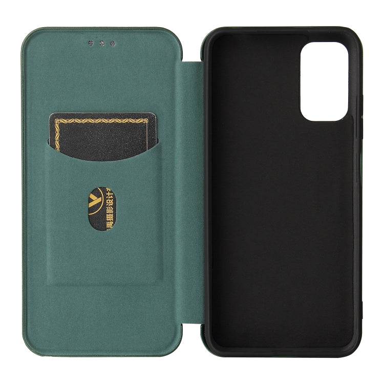 For Xiaomi Poco M3 Pro 5G/4G Carbon Fiber Texture Horizontal Flip TPU + PC + PU Leather Case with Card Slot(Green) by buy2fix