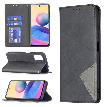 For Xiaomi Poco M3 Pro / Redmi Note 10 5G Rhombus Texture Horizontal Flip Magnetic Leather Case with Holder & Card Slots(Black) by buy2fix